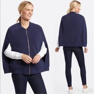 Draper James Knit Sweater Cotton Cape in Nassau Navy XS/S